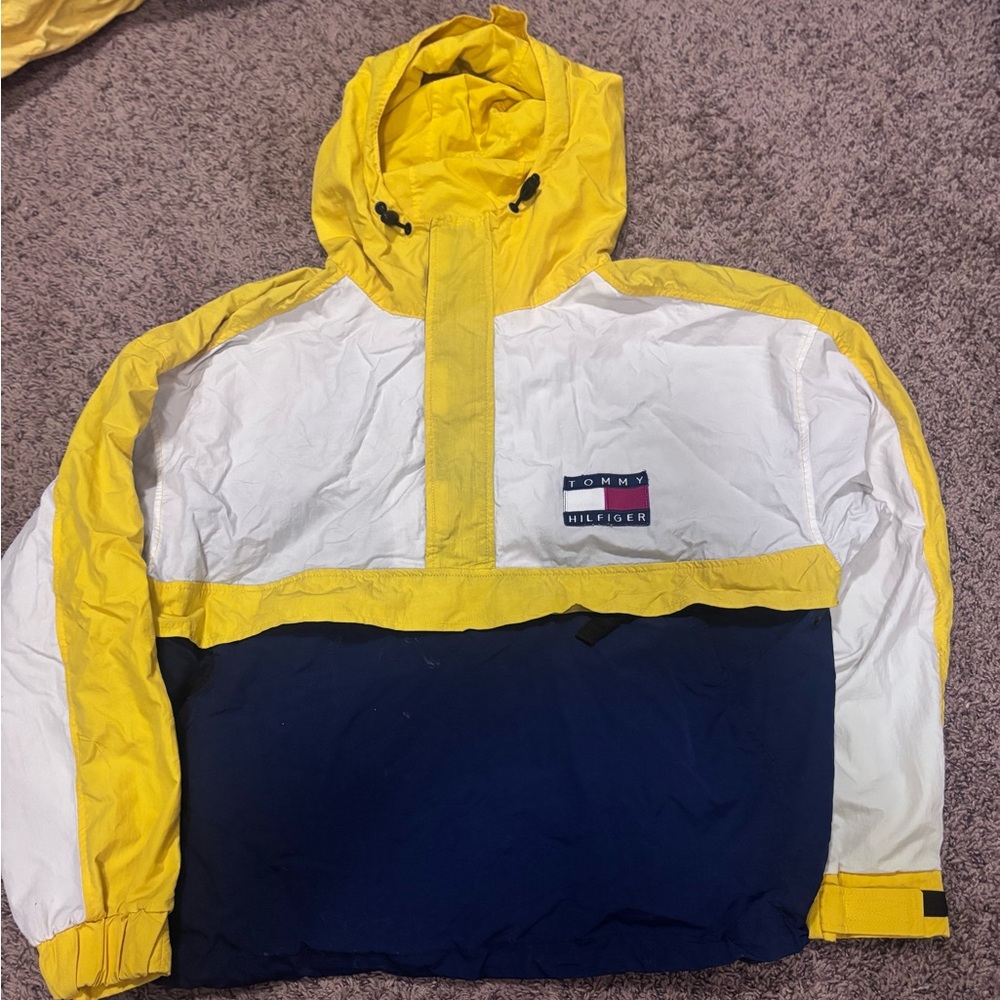 Tommy Hilfiger Yellow White Navy Colorblock Windbreaker vintage